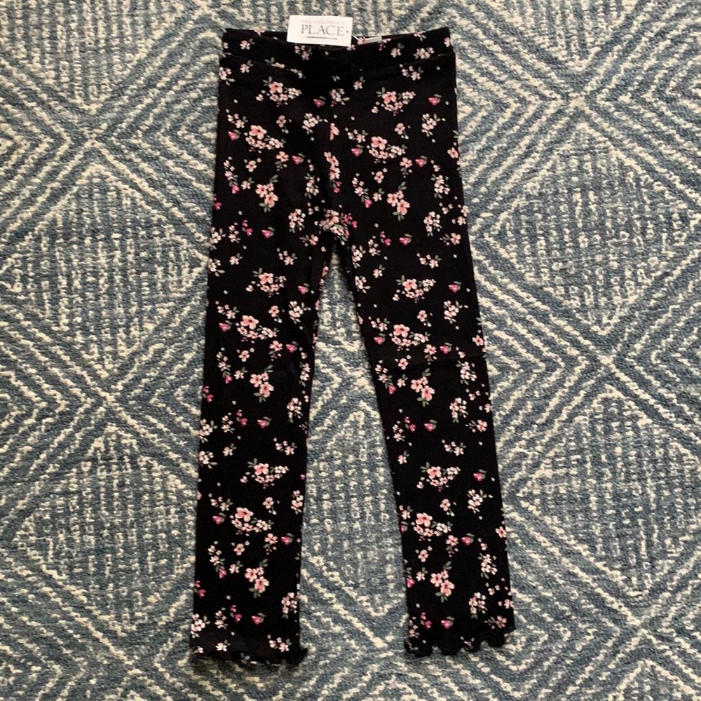 The Children’s Place Toddler Girls Floral Ribbed Leggings 5T - Black